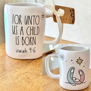 Rae Dunn FOR UNTO US A CHILD IS BORN isaiah 9:6 Double Sided Mug BRAND NEW!!